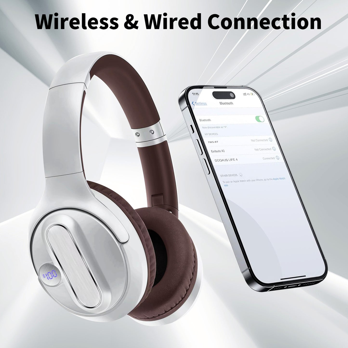 KASQ Headset Wireless Bluetooth Headset Power Digital Display