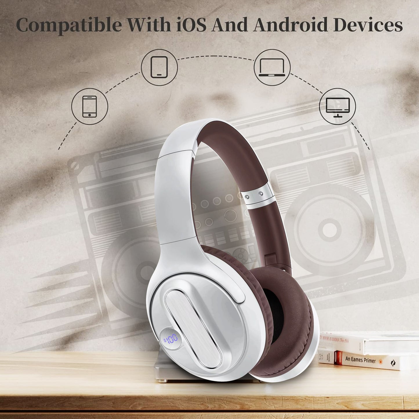 KASQ Headset Wireless Bluetooth Headset Power Digital Display