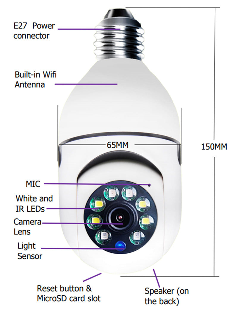 SAFETY WiFi CAMÉRA 1080P Ampoule Tête Mobile Caméra de Surveillance